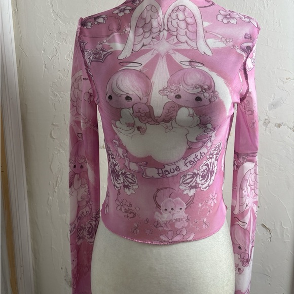 Forever 21 Tops - Forever 21 collab Pink Angel precious moments Graphic Sheer Long Sleeve Top